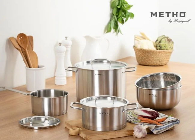 HAPPYCALL Metho Stainless Steel - Zestaw 5 elementowy garnków i patelni ze stali nierdzewnej