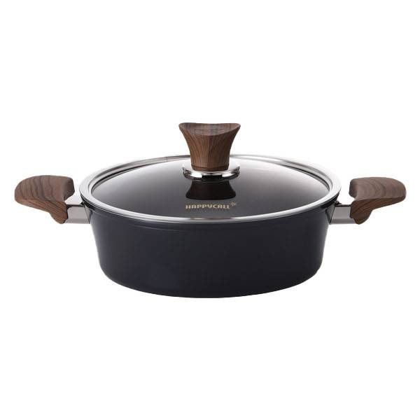 HAPPYCALL IH Woodique Garnek z powłoką tytanową 24cm / 3L Niski - Czarny